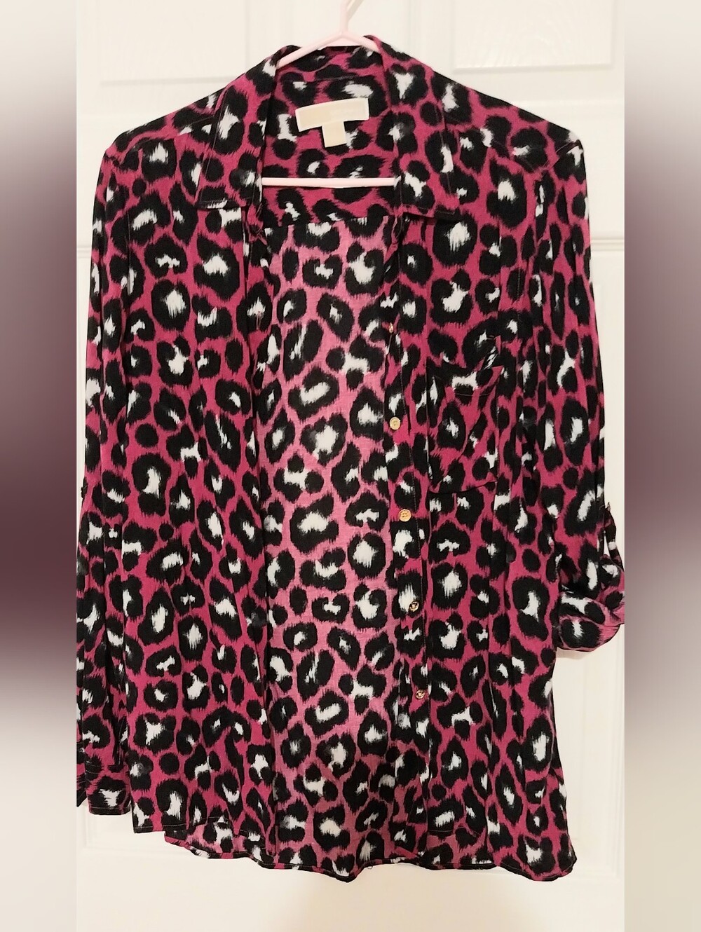 MICHAEL Michael Kors Pink Black Leopard Print Button-Down Shirt